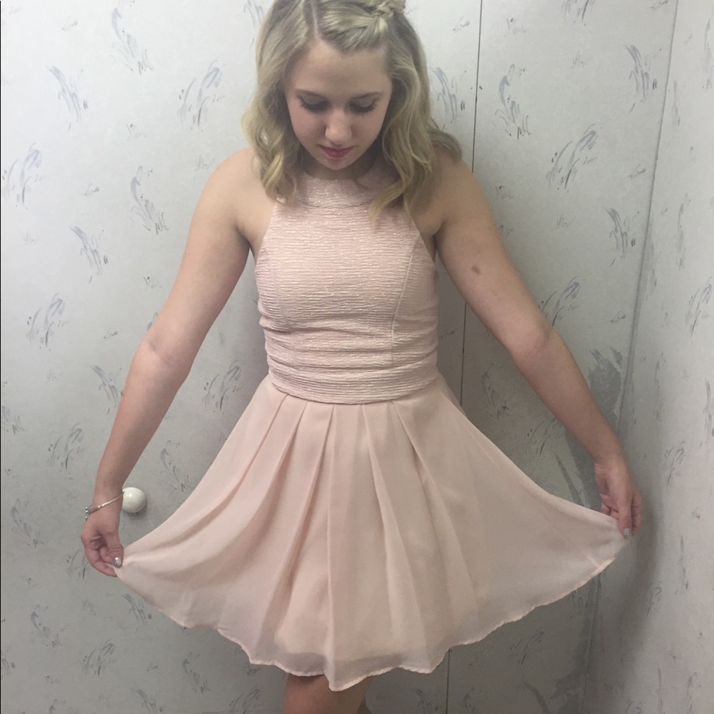 Pink halter homecoming dress